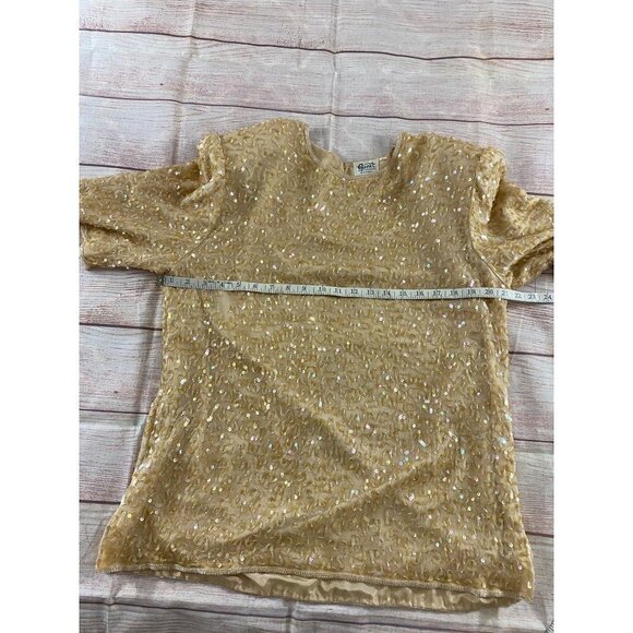 Vintage Gunnit Fashions New York Gold Beaded Top - Large - Picture 5 of 12